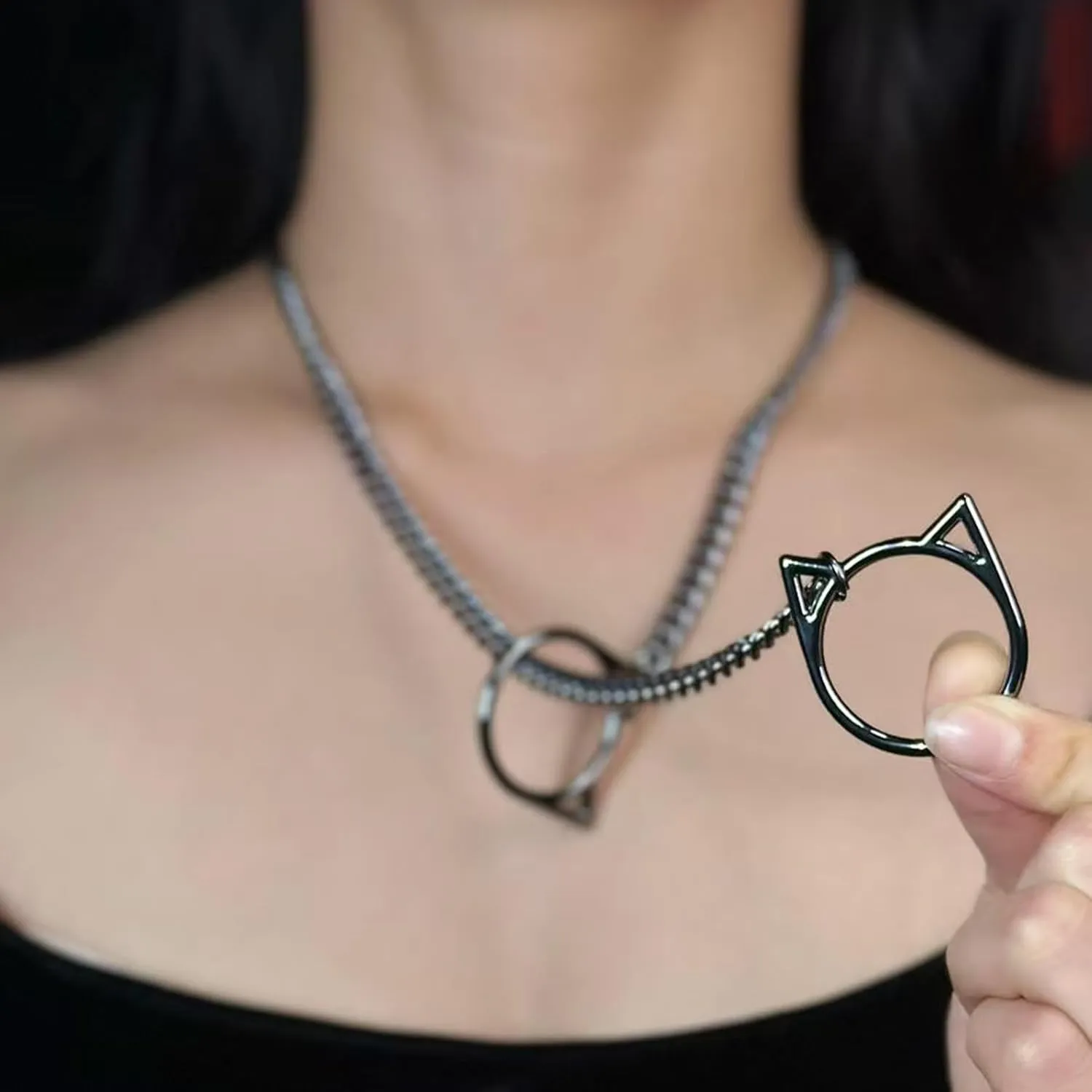 CHICCHOK Choker Necklace for Women - O-Ring Slip Chain Necklace For Women Handmade Adjustable Lariat Y-Necklcae (Black, M:25 inch)
