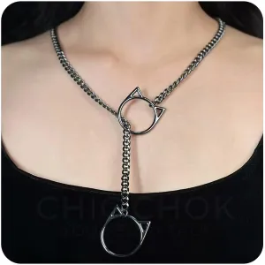 CHICCHOK Choker Necklace for Women - O-Ring Slip Chain Necklace For Women Handmade Adjustable Lariat Y-Necklcae (Black, M:25 inch)