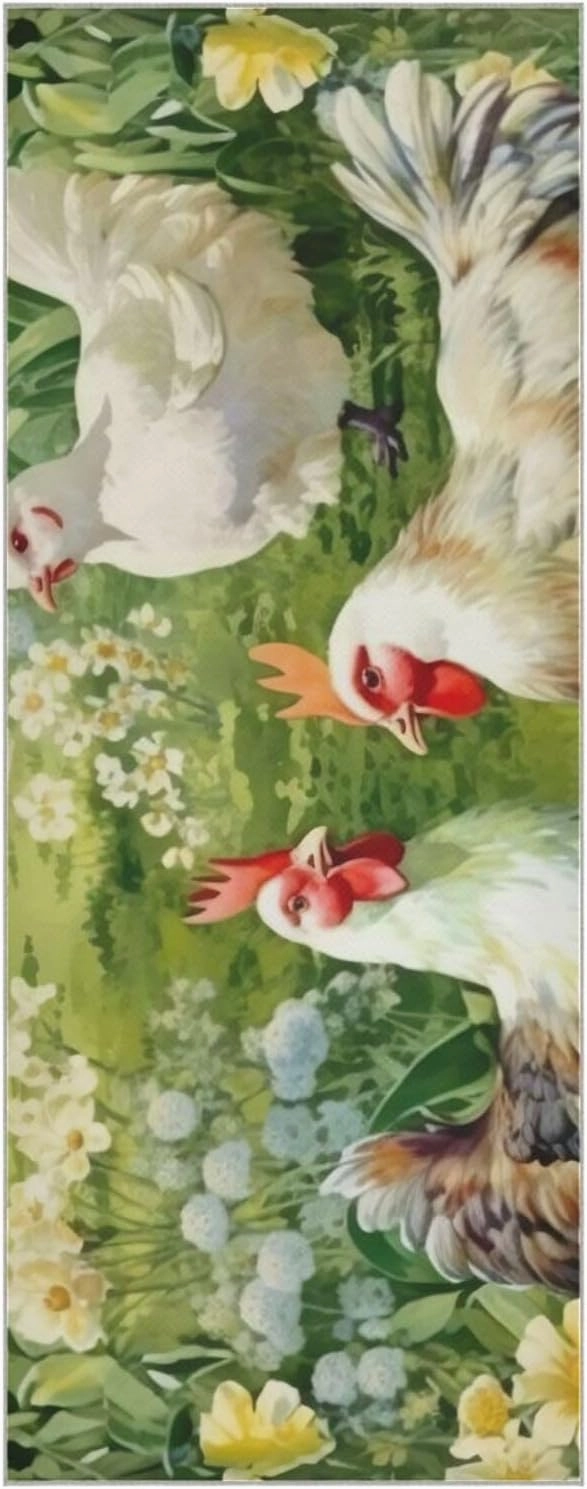 Chickens on Grassland Yoga Towel Mat with Organizer Bag,Sweat Absorbent Yoga Mat Towel Non Slip for Hot Yoga Pilate Fitness,27"x73"