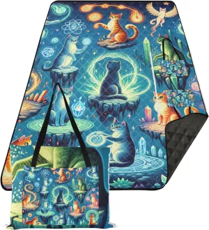 CHIFIGNO Exotic Cats Sand Free Beach Blanket Waterproof, Print Outdoor Mat for Camping Cute Picnic Blankets Foldable, 80" x 60"
