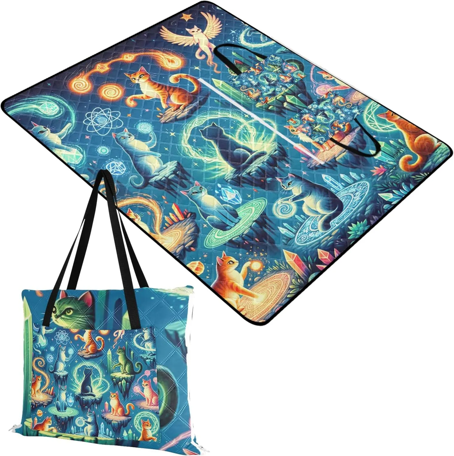 CHIFIGNO Exotic Cats Sand Free Beach Blanket Waterproof, Print Outdoor Mat for Camping Cute Picnic Blankets Foldable, 80" x 60"