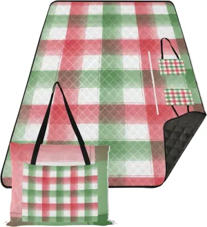 CHIFIGNO Red Green Checkered Stripes Beach Blanket Sandproof Waterproof, Outdoor Blanket Camping Mat Cute Picnic Blankets Foldable, 118" x 80"