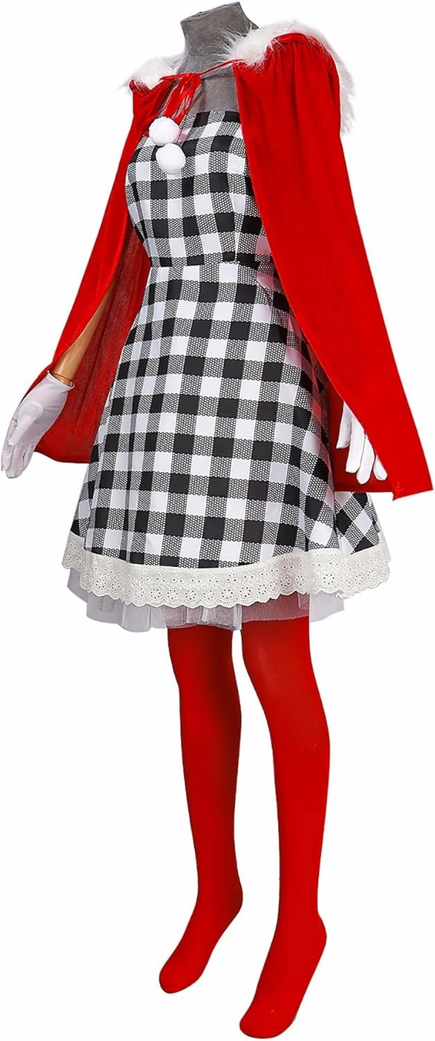 Christmas Costume for Women Anime Cosplay Outfits Plaid Dresses Christmas Hooded Cape Uniform Accessories