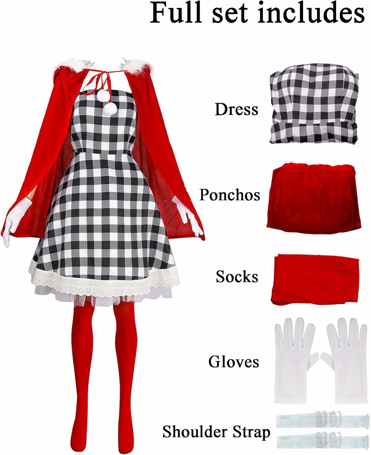 Christmas Costume for Women Anime Cosplay Outfits Plaid Dresses Christmas Hooded Cape Uniform Accessories