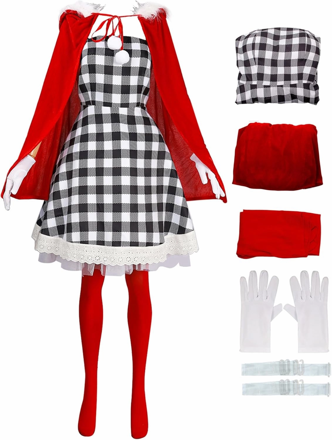 Christmas Costume for Women Anime Cosplay Outfits Plaid Dresses Christmas Hooded Cape Uniform Accessories
