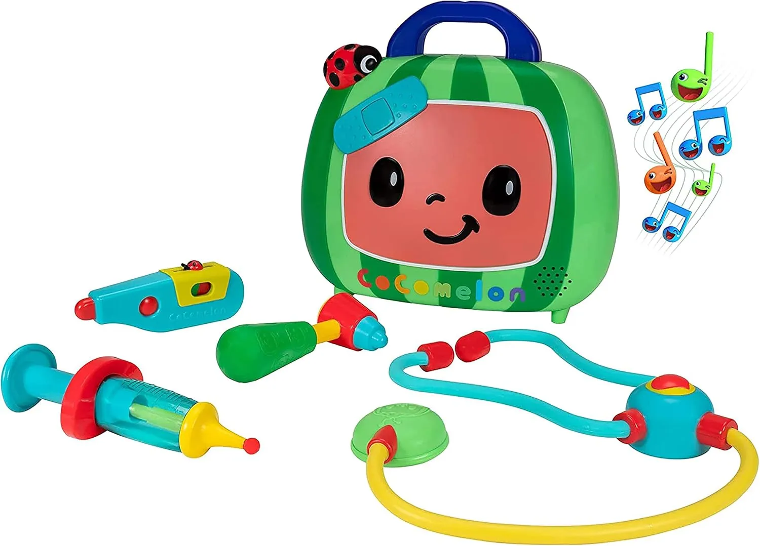 CoComelon Official Musical Checkup Case, Plays Clips from ‘Doctor Checkup’ Song – Includes 4 Themed Medical Doctor Accessories (Thermometer, Syringe, Stethoscope, and More) for Fun Role Play, Green