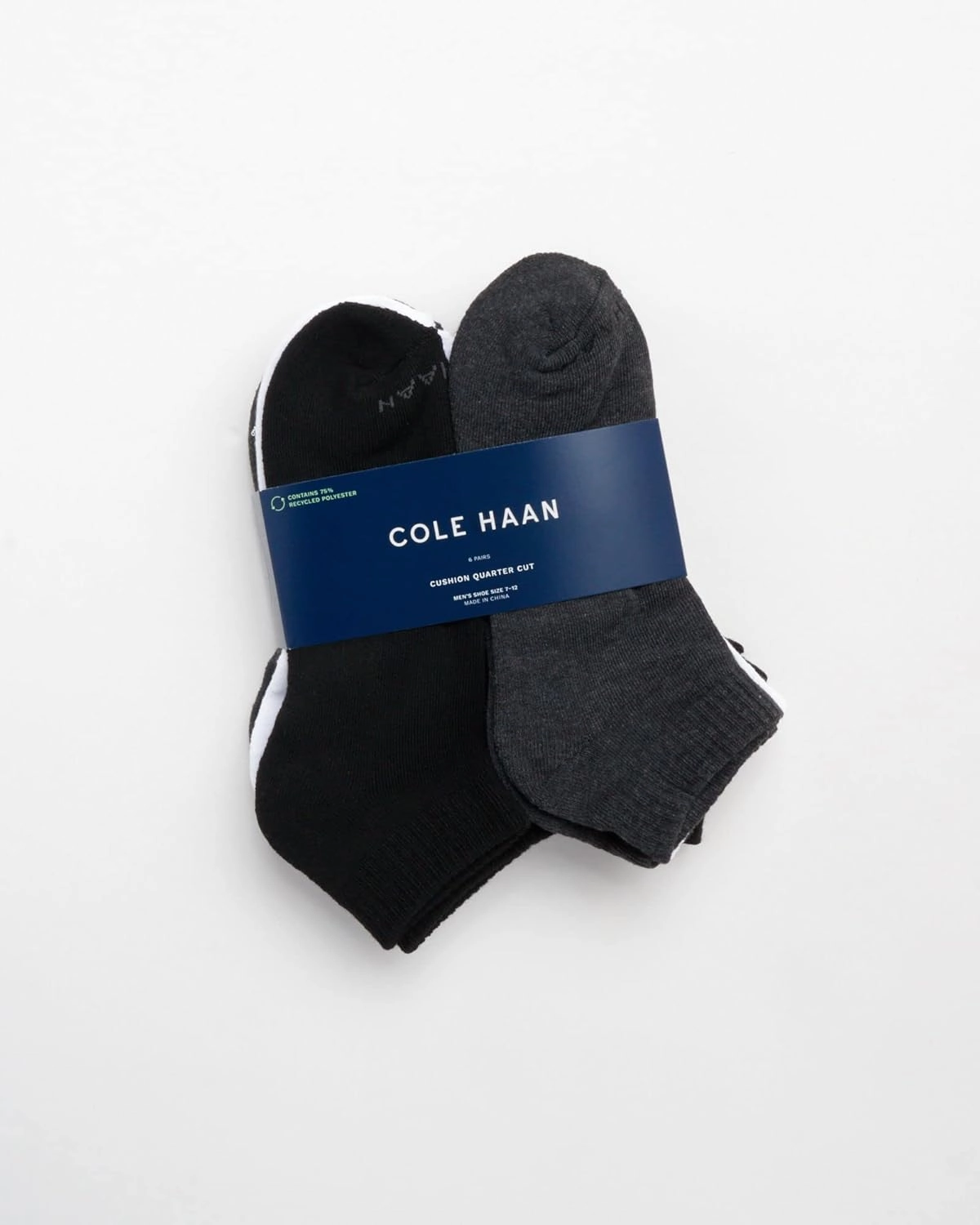 Cole Haan Men's Athletic Socks - 6 Pack Soft Performance Quarter Cut Ankle Socks