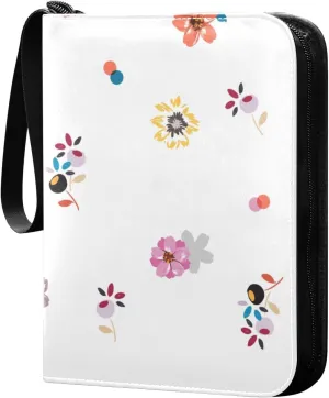 Colorful Cute Flower Card Collector Holder for Collectible Boys Girls Game Sports Cards MTG TCG, 4 Pockets Trading Card Folder Zip Card Binder