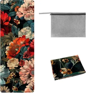 Colorful Flower Bush Yoga Towel with Travel Bag, Non Slip Rubber Hot Yoga Mat Towel, Suede Absorbent Quick-Dry Yoga Blankets for Fitness,Pilates and Workout 72.8x26.8in