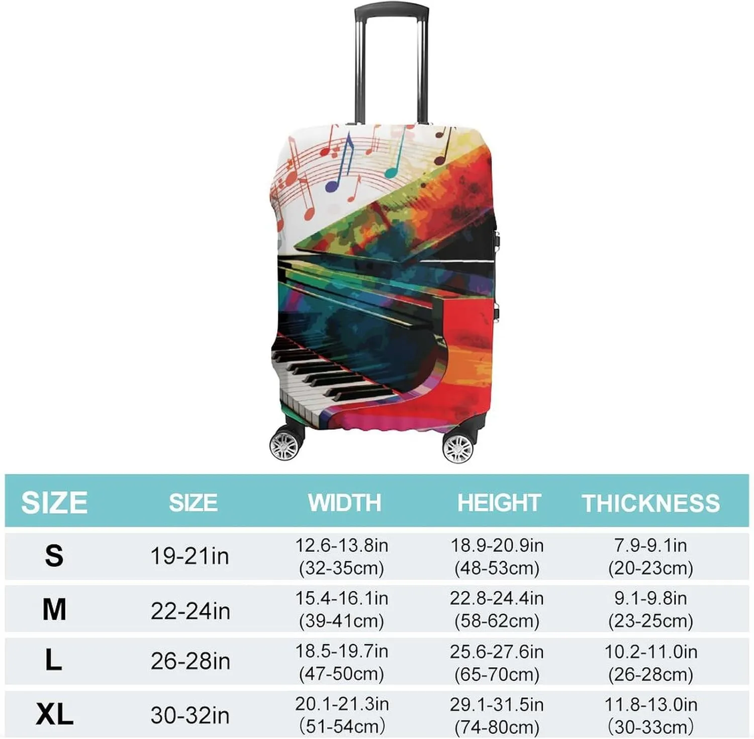 Colorful Piano Keyboard Music Luggage Cover Simple And Generous Suitcase Dust Cover Washable, Scratch Resistant for 19-32 Inch Suitcase M