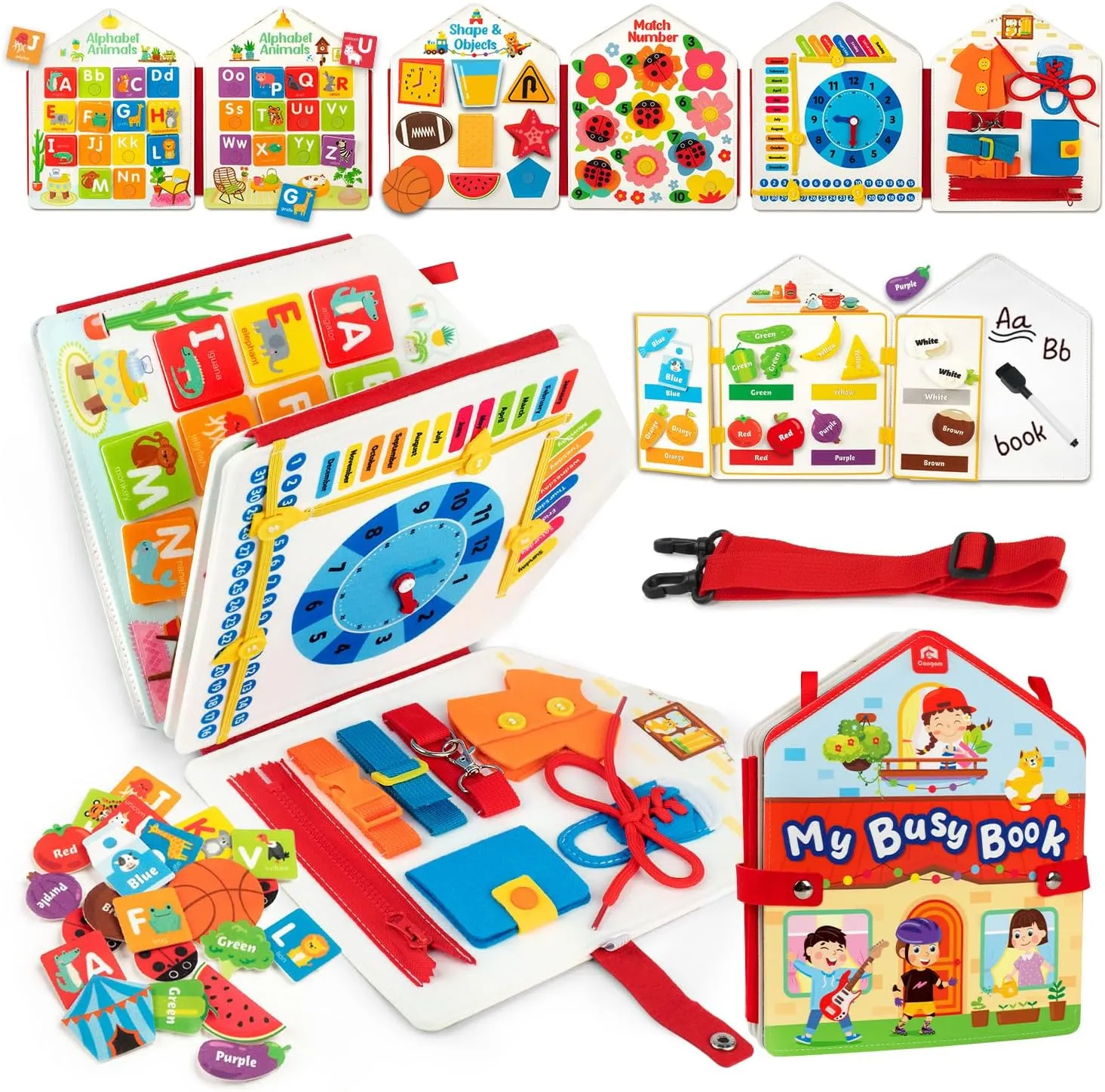Coogam Toddler Felt Montessori Busy Book, Activity Sensory Boards Fine Motor Skill Quiet Book Car Travel Binder Autism Toys Preschool Learning Educational Toy Gift for 3 4 5 Year Old (puzzle119)