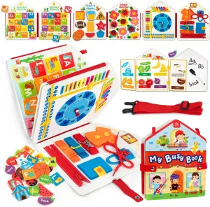 Coogam Toddler Felt Montessori Busy Book, Activity Sensory Boards Fine Motor Skill Quiet Book Car Travel Binder Autism Toys Preschool Learning Educational Toy Gift for 3 4 5 Year Old (puzzle119)