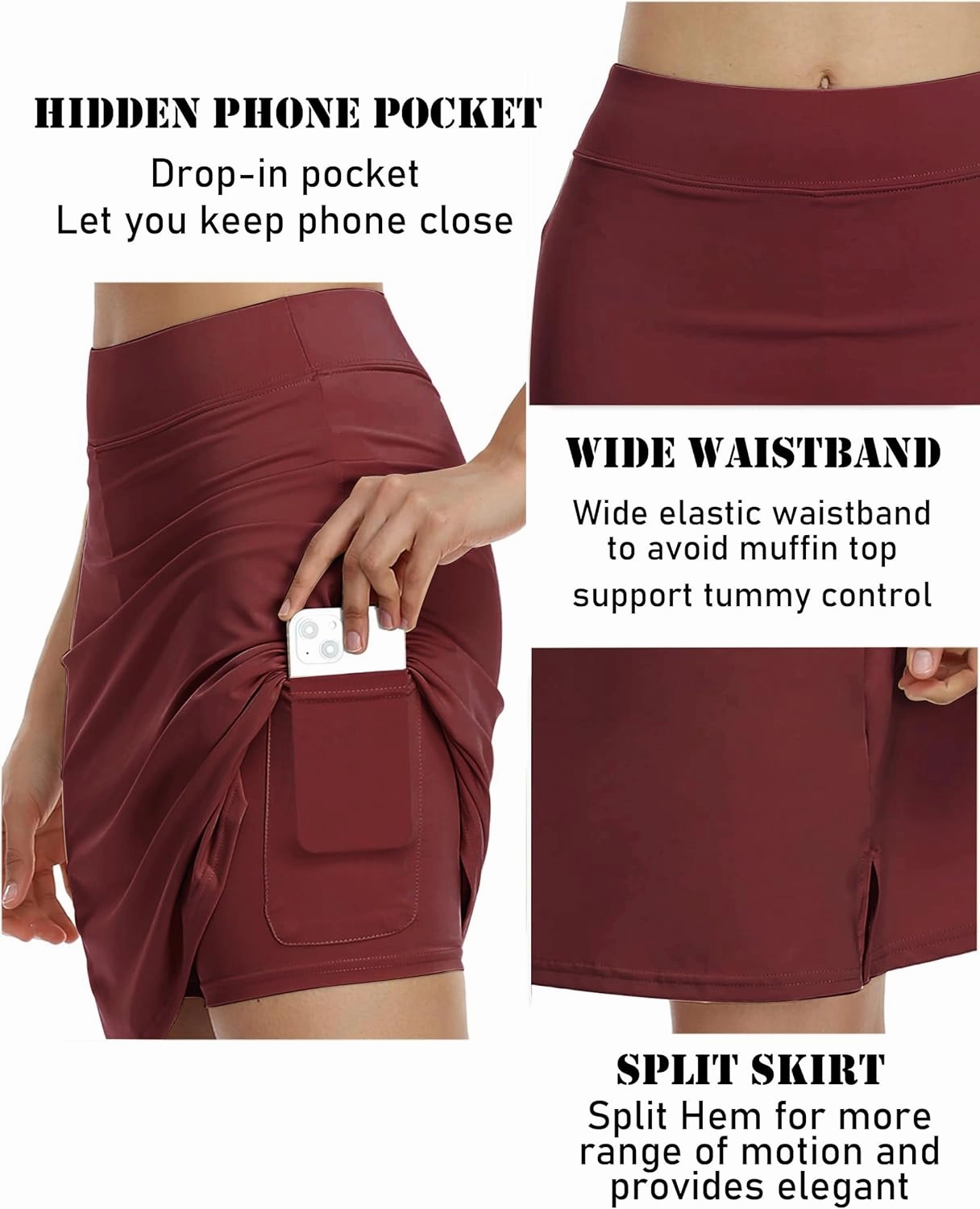 COOrun Women's 20" Knee Length Skorts Skirts Athletic Tennis Skorts Long Golf Skirt with Pockets Modest Skirts