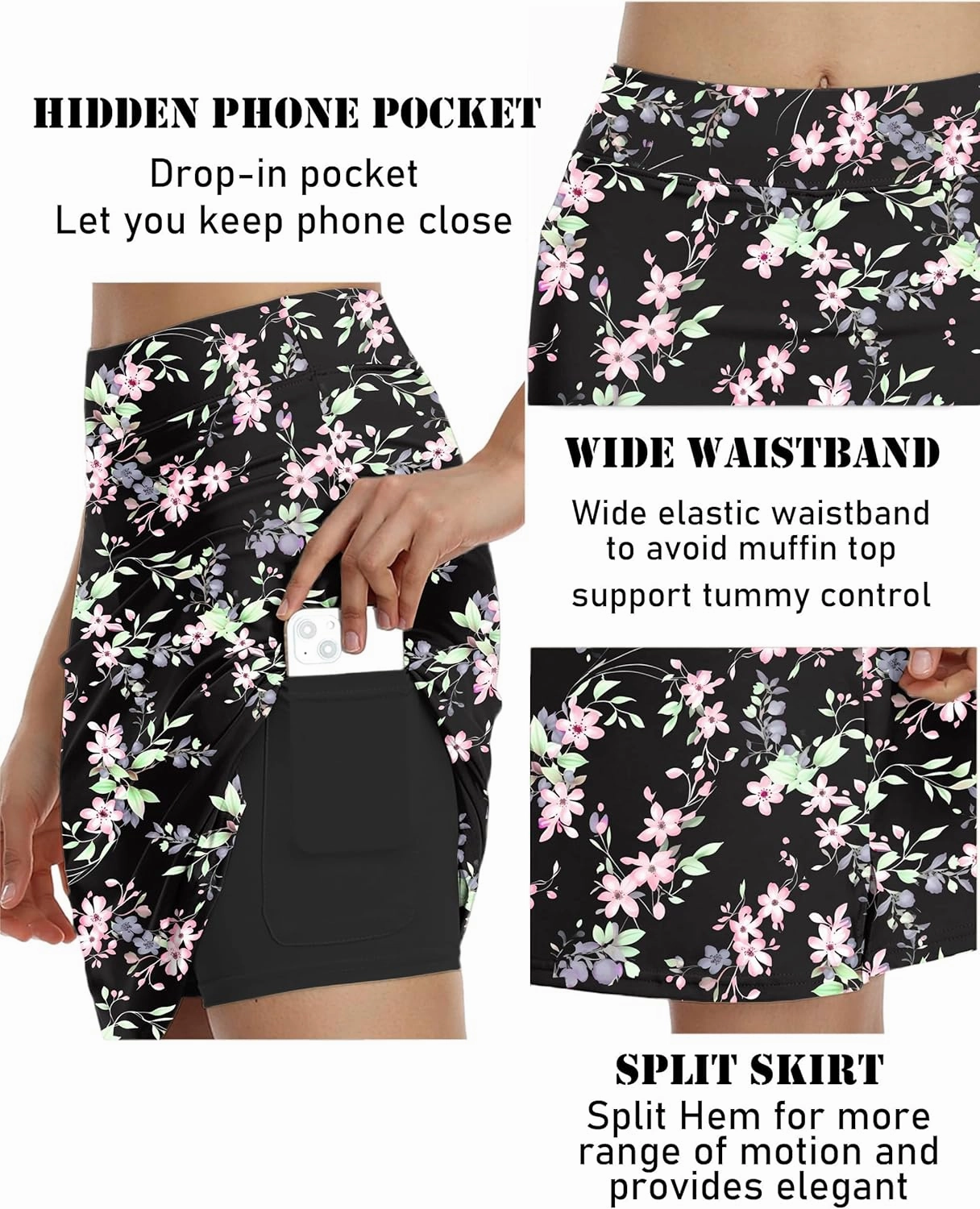 COOrun Women's 20" Knee Length Skorts Skirts Athletic Tennis Skorts Long Golf Skirt with Pockets Modest Skirts