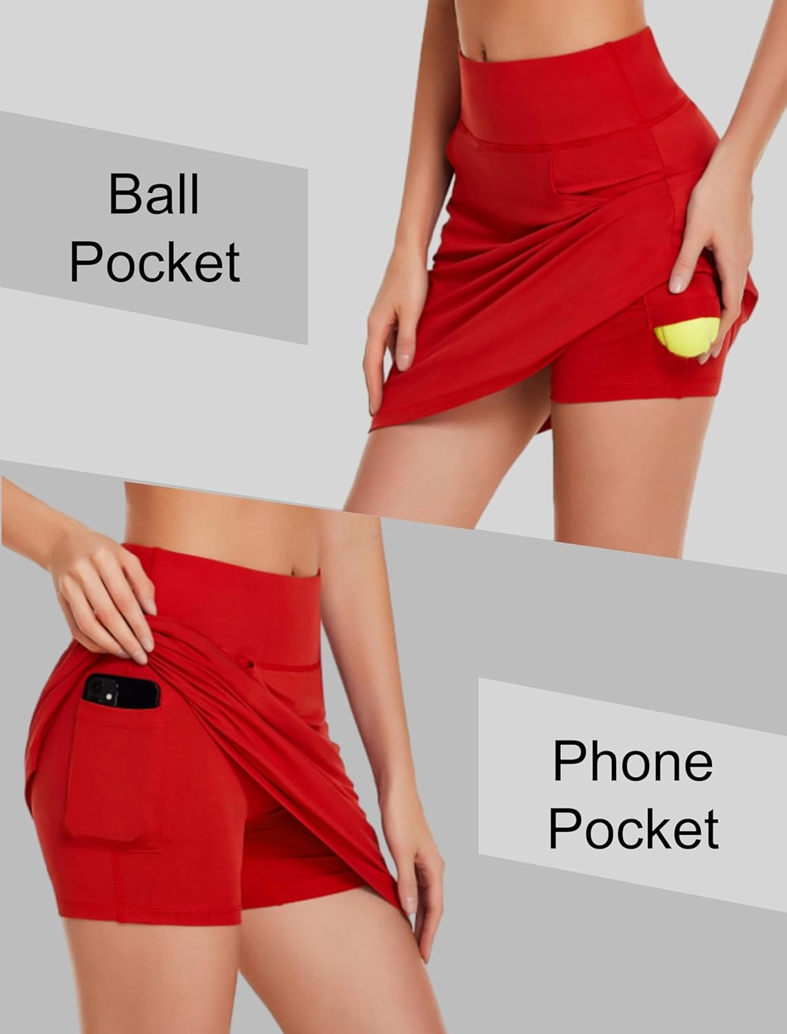 COOrun Women's Skorts Athletic Skirts with Pockets Knee Length Built-in Shorts Casual Skirt for Golf Tennis Workout (XS-3XL)