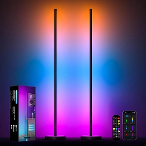 Corner Floor Lamp, 2 Pack LED Corner Lamp with APP and Remote Control, 16 Million DIY Colors & Warm White, Music Sync, Timing Function, Color Changing Ambient Lights for Living Room, Bedroom, Gaming