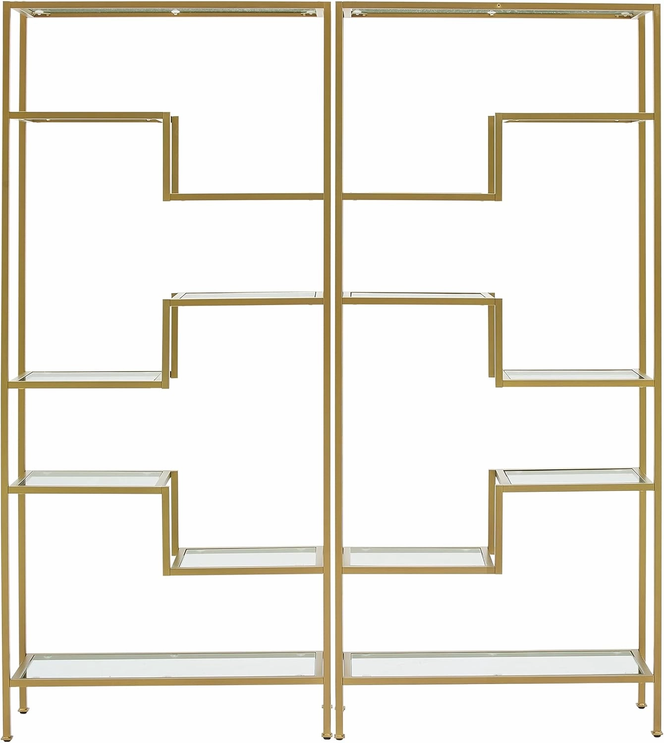 Crosley Furniture Sloane 2-Piece Bookshelf Set with Glass Shelves, Bookcase Storage, Gold