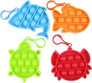 Curious Minds Busy Bags Set of 4 Small Cute Ocean Animal on Clips Theme Bubble Pop Game - Silicone Push Poke Bubble Wrap Fidget Toy - Bubble Popper Sensory Stress Toy (All 4 Animals)