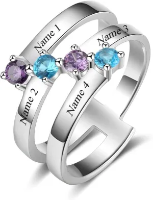 Custom Mother Rings 4 Simulated Birthstone Promise Grandma Daughters Rings Personalized Family Jewelry