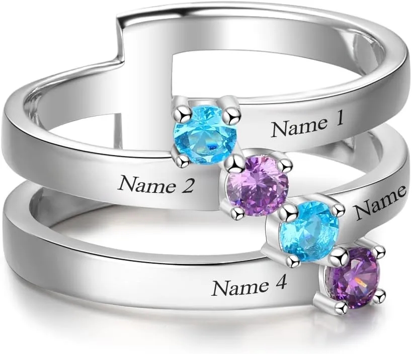 Custom Mother Rings 4 Simulated Birthstone Promise Grandma Daughters Rings Personalized Family Jewelry