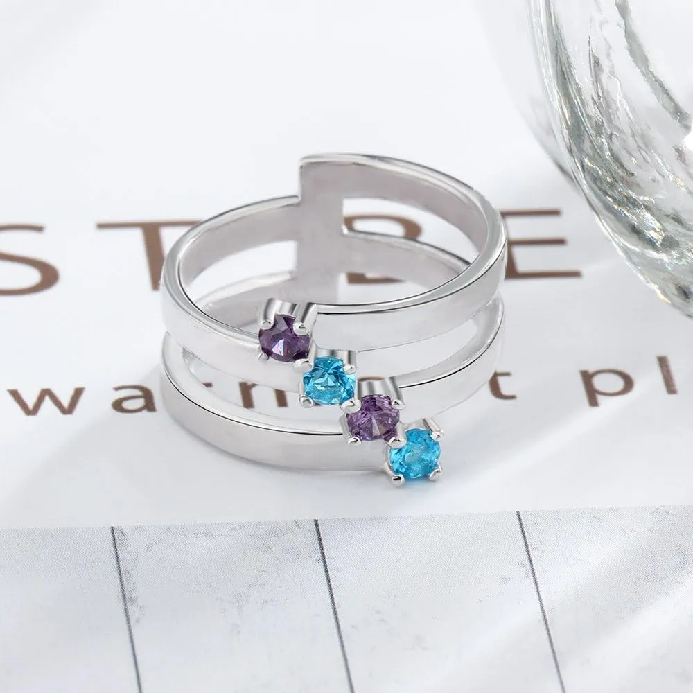 Custom Mother Rings 4 Simulated Birthstone Promise Grandma Daughters Rings Personalized Family Jewelry