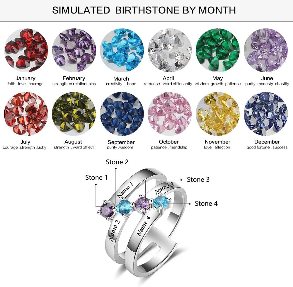 Custom Mother Rings 4 Simulated Birthstone Promise Grandma Daughters Rings Personalized Family Jewelry