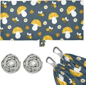 Cute Bees Mushrooms Ladybugs Camping Hammock with Tree Straps, Portable Lightweight Parachute Hammocks Camping Accessories Gear for Indoor Outdoor Backpacking Travel Hiking Beach