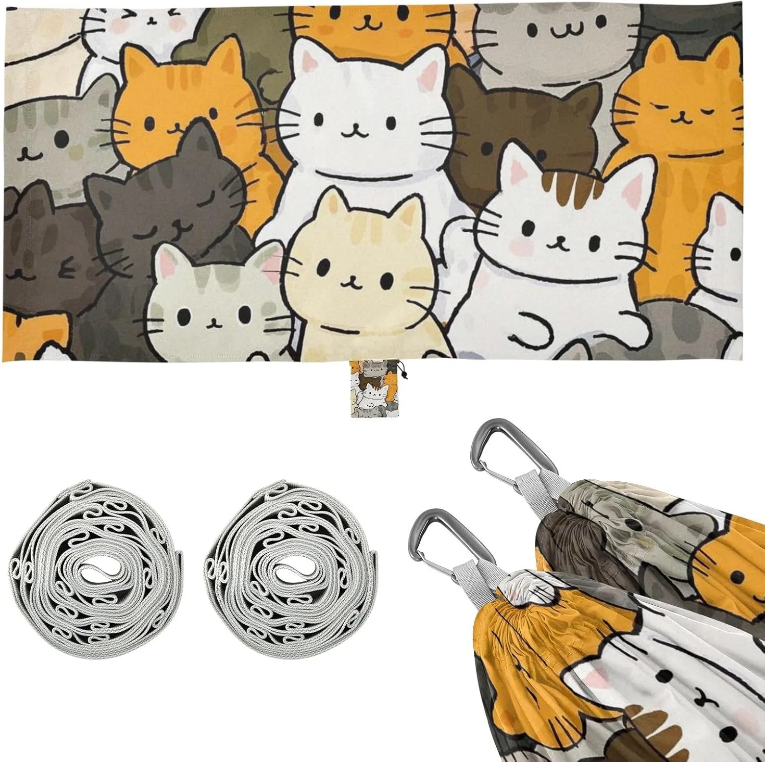 Cute Cartoon Cat Outdoor Hammocks with Hanging Ropree Hammock for Outside Patio Backyard Poolside