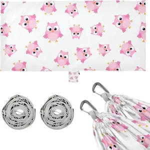 Cute Cartoon Pink Owl Camping Hammock with Tree Straps, Portable Lightweight Parachute Hammocks Camping Accessories Gear for Indoor Outdoor Backpacking Travel Hiking Beach