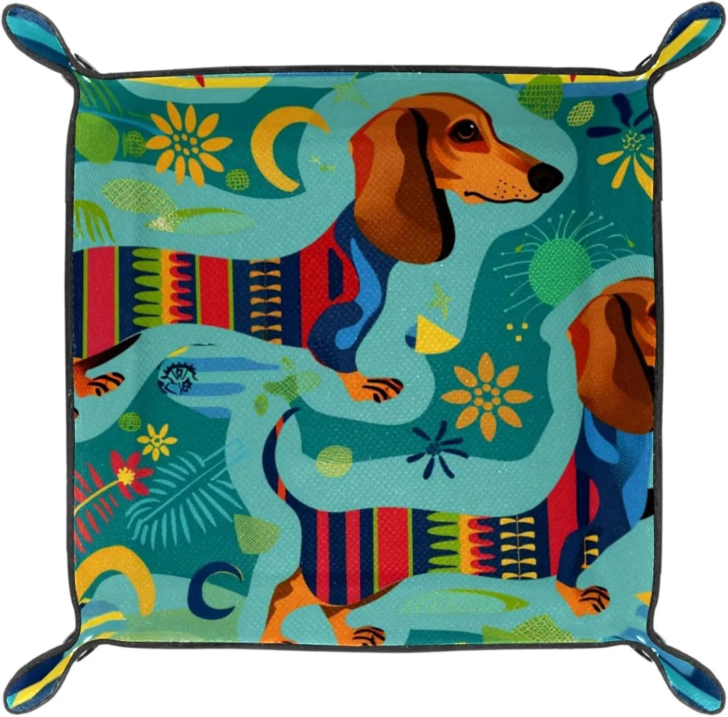 Cute Dachshund Dog Stacking Jewelry Organizer Trays, Desk Drawer Organizer Tray, Earring Tray, Bracelet Tray, Ring Storage Tray, Women & Girls, 16x16cm, snh-001