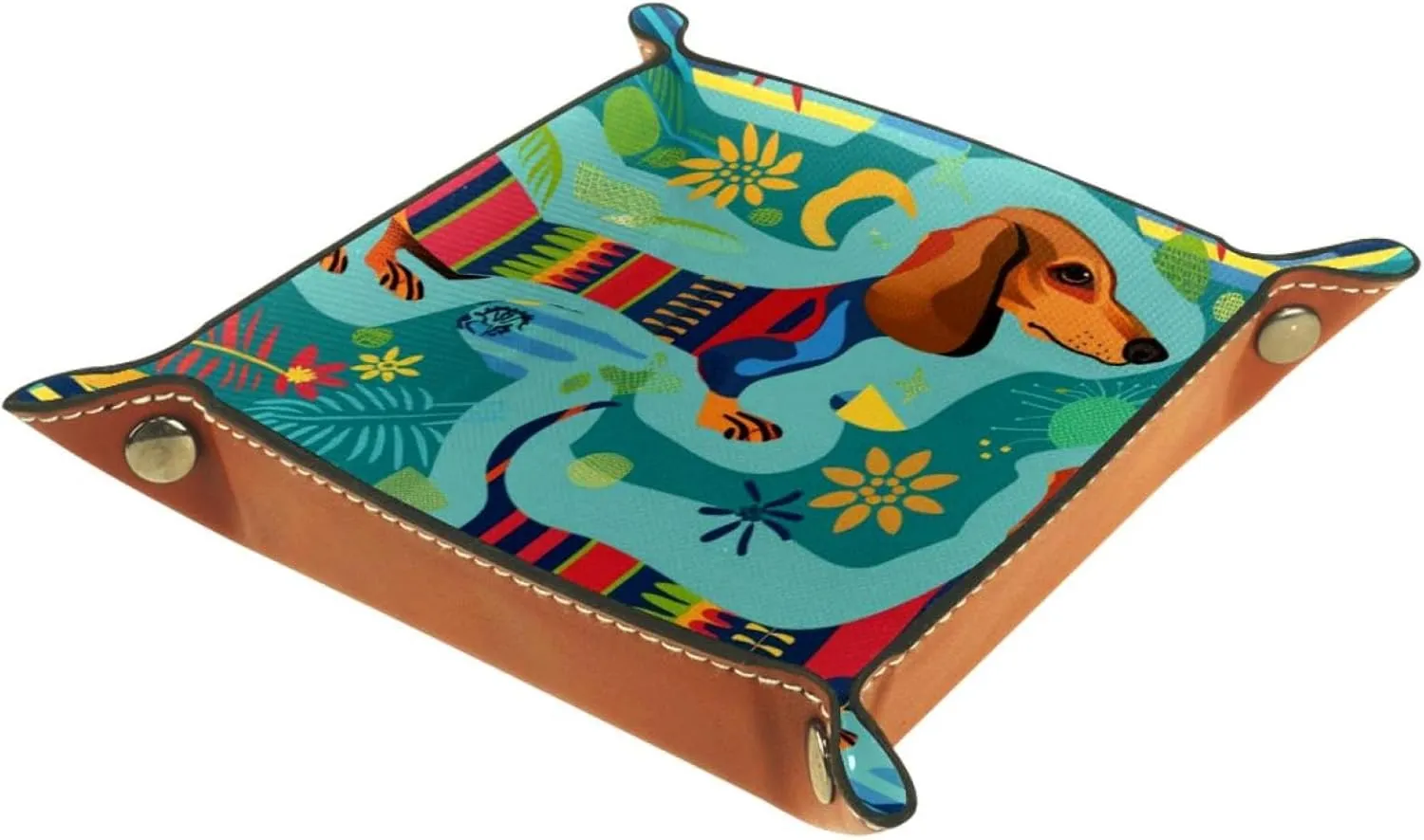 Cute Dachshund Dog Stacking Jewelry Organizer Trays, Desk Drawer Organizer Tray, Earring Tray, Bracelet Tray, Ring Storage Tray, Women & Girls, 16x16cm, snh-001