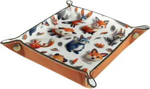 Cute Little Fox Cartoon Stacking Jewelry Organizer Trays, Small Desk Drawer Organizer Tray for Earrings, Bracelets, Rings, Key Tray for Entryway Table, Decorative and Functional