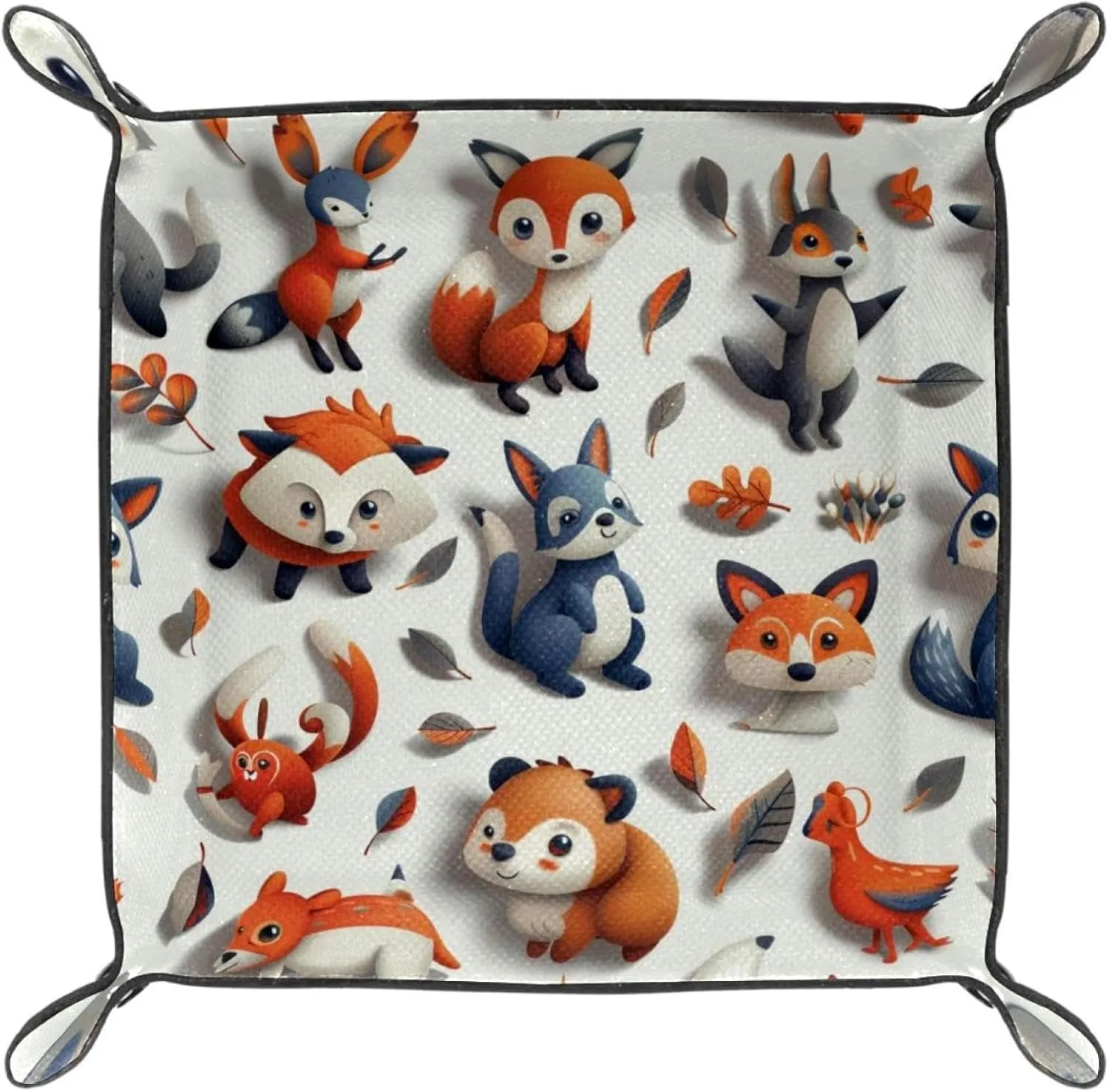Cute Little Fox Cartoon Stacking Jewelry Organizer Trays, Small Desk Drawer Organizer Tray for Earrings, Bracelets, Rings, Key Tray for Entryway Table, Decorative and Functional