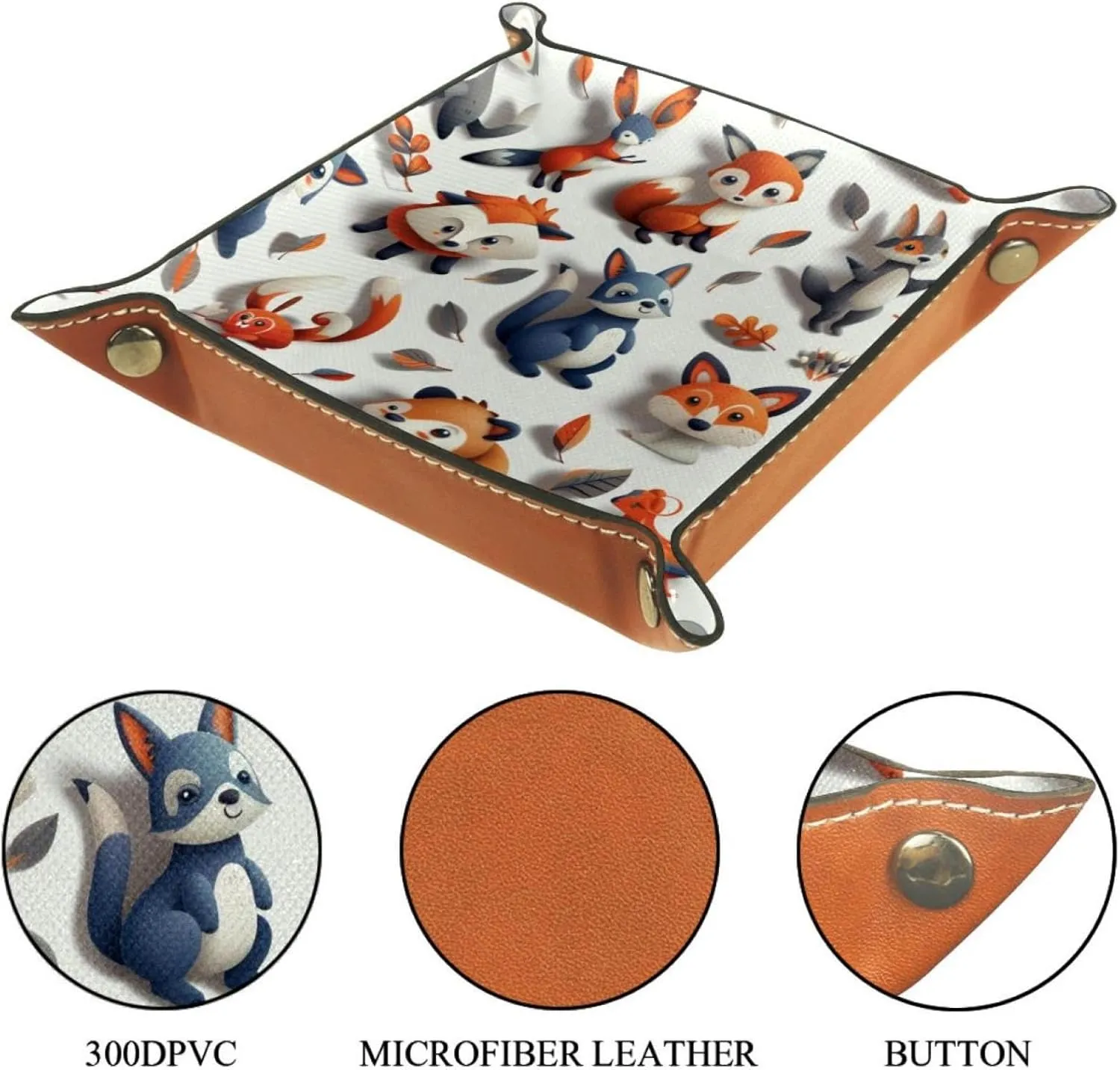 Cute Little Fox Cartoon Stacking Jewelry Organizer Trays, Small Desk Drawer Organizer Tray for Earrings, Bracelets, Rings, Key Tray for Entryway Table, Decorative and Functional
