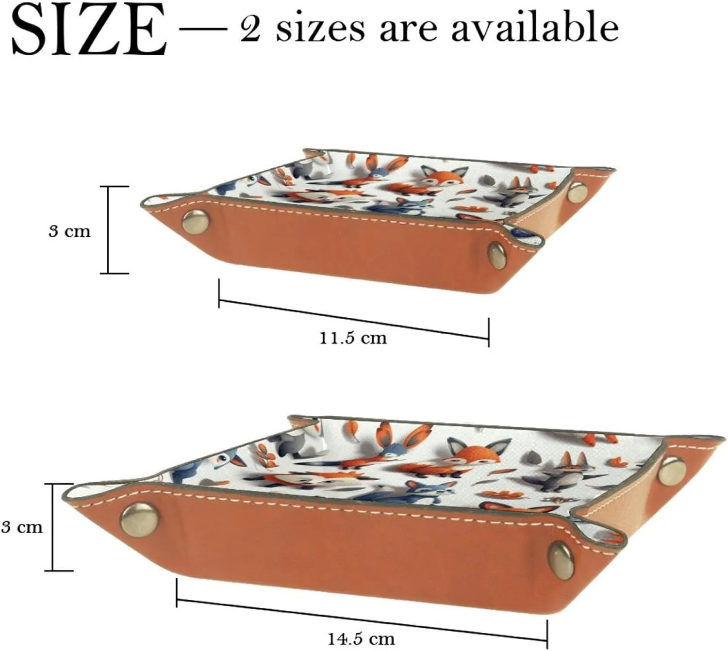 Cute Little Fox Cartoon Stacking Jewelry Organizer Trays, Small Desk Drawer Organizer Tray for Earrings, Bracelets, Rings, Key Tray for Entryway Table, Decorative and Functional