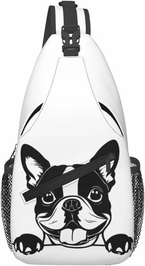 Cute Boston Terrier Dog Sling Bag Crossbody Backpack Hiking Travel Daypack Shoulder Chest Bag with Adjustable Strap for Women Mens