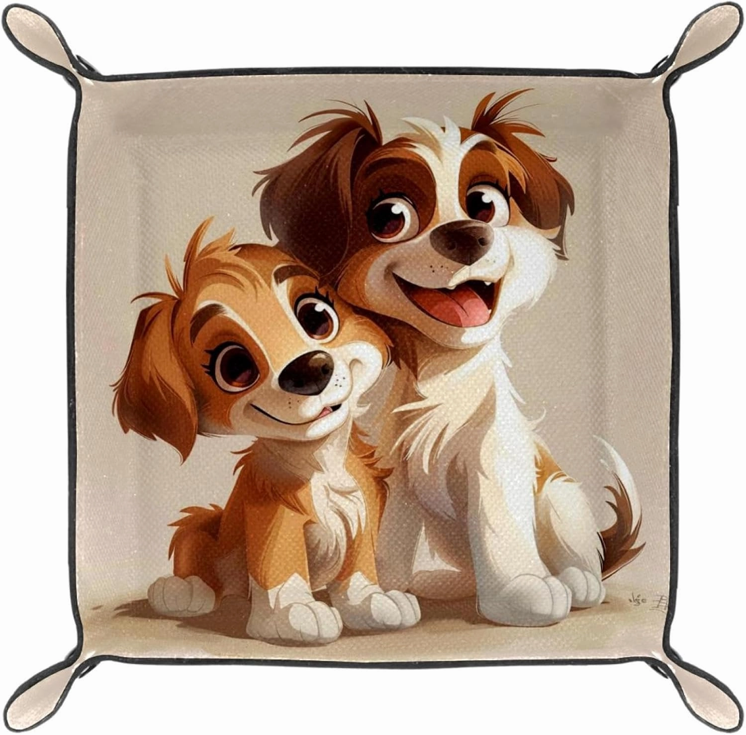 Cute Cartoon Puppy Brothers Stacking Jewelry Organizer Trays, Desk Drawer and Dresser Jewelry Drawer Organizer Tray for Women and Girls, 16x16cm, snh-001
