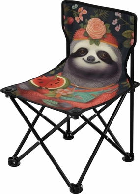 Cute Sloth Flower Portable Outdoor Folding Chair Anti-Slip Padded Oxford Cloth Stool Camping Chair Small for Beach Hiking Fishing Gardening Quad Camp Chair