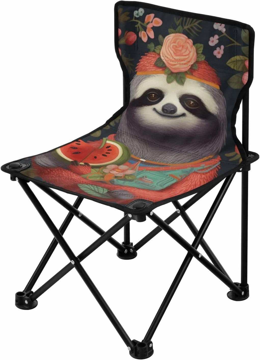 Cute Sloth Flower Portable Outdoor Folding Chair Anti-Slip Padded Oxford Cloth Stool Camping Chair Small for Beach Hiking Fishing Gardening Quad Camp Chair