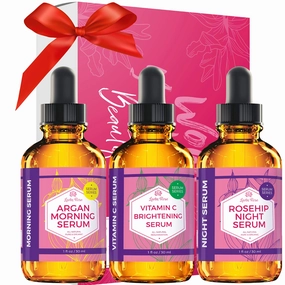 Daily Essentials Rejuvenation Serum Set with Vitamin C Brightening Serum, Rosehip Night Serum and Argan Morning Serum