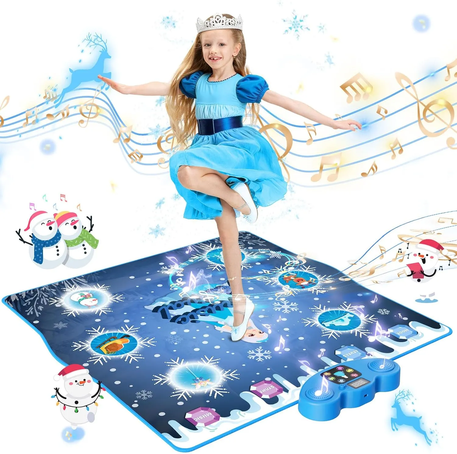 Dance Mat, Ice and Snow 6-Button Princess Dance Mat for Kids Ages 4-8, Bluetooth Music Control, 13 Built-in Music, 6 Game Modes, 3-10 Year Old Girl Gifts