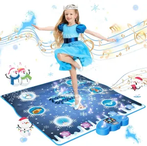 Dance Mat, Ice and Snow 6-Button Princess Dance Mat for Kids Ages 4-8, Bluetooth Music Control, 13 Built-in Music, 6 Game Modes, 3-10 Year Old Girl Gifts