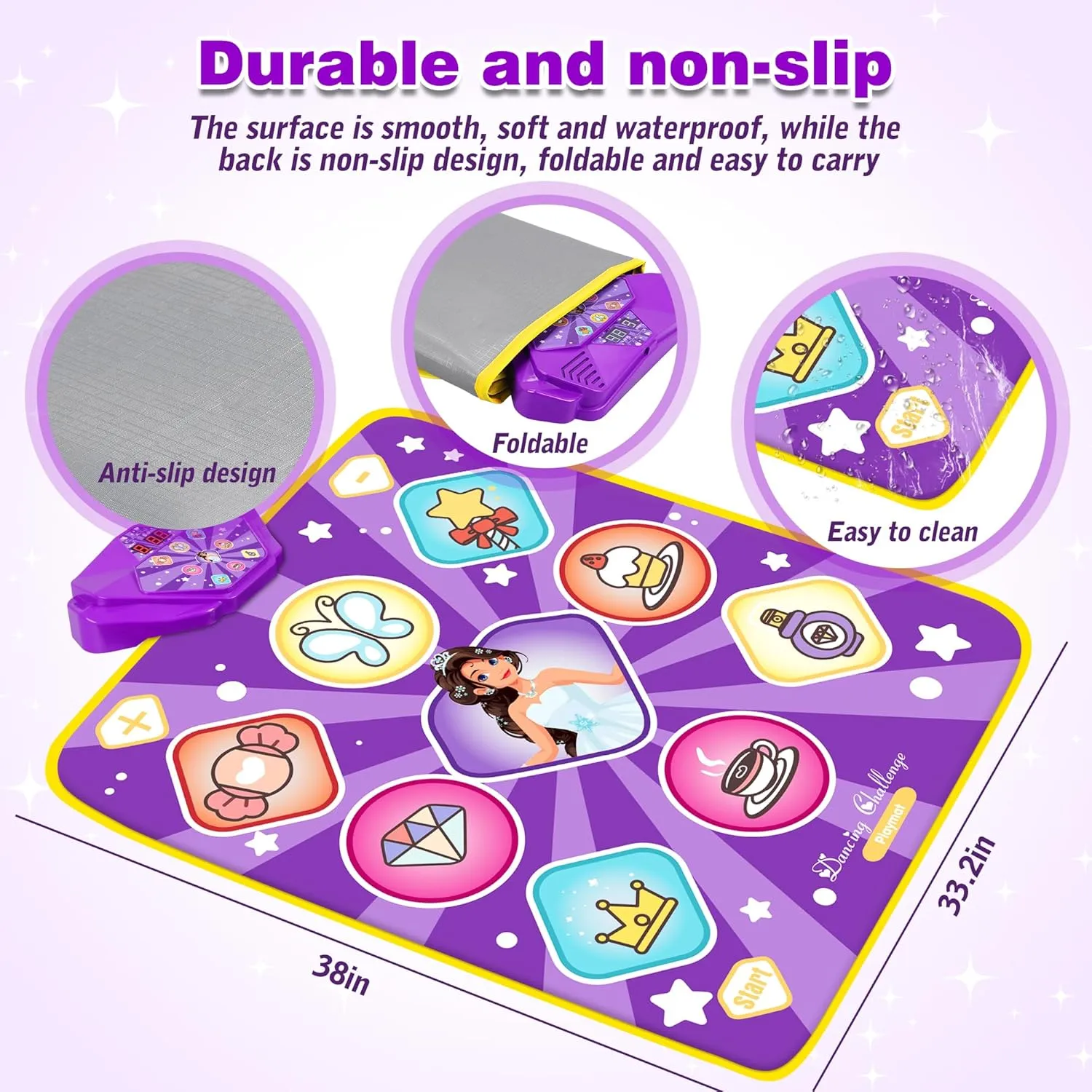 Dance Mat Toys for Kids, Purple Princess Electronic Dance Pad Game with 5 Gaming Modes, Dance Toys with LED Lights, Built-in Music, Ideas Christmas Birthday Gifts for 5  Year Old Toddler Girls