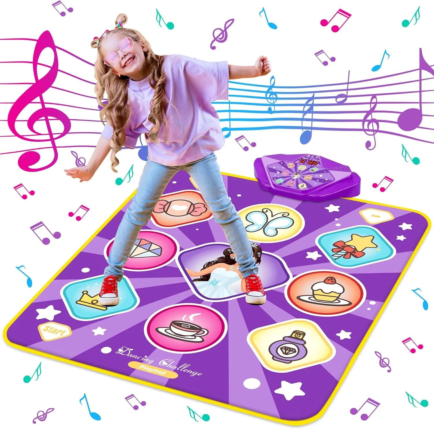Dance Mat Toys for Kids, Purple Princess Electronic Dance Pad Game with 5 Gaming Modes, Dance Toys with LED Lights, Built-in Music, Ideas Christmas Birthday Gifts for 5  Year Old Toddler Girls