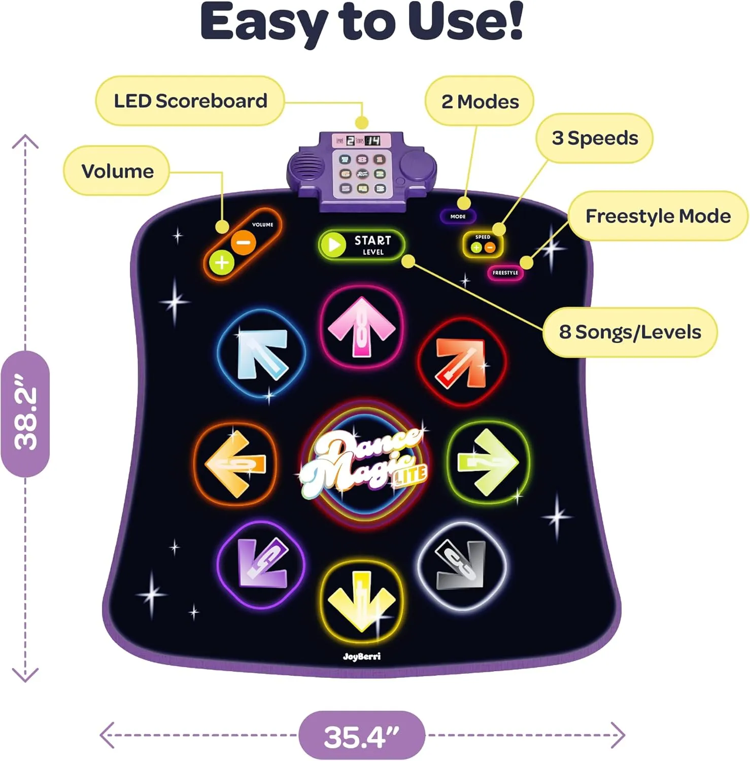 Dance Mat - with 8 Levels & Songs, 3 Speeds and 2 Modes - Light Up Electronic Kids Dance Mat for Kids Ages 4-8, 8-12, Toddlers 3-5 / Dance Pad, Dancing Mat Toy Gift for Girls and Boys