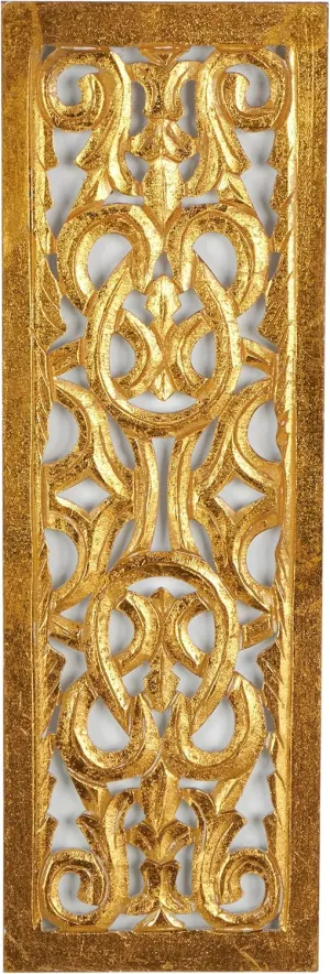 Deco 79 Wooden Floral Handmade Home Wall Decor Intricately Carved Arabesque Wall Sculpture, Wall Art 12" x 1" x 36", Gold