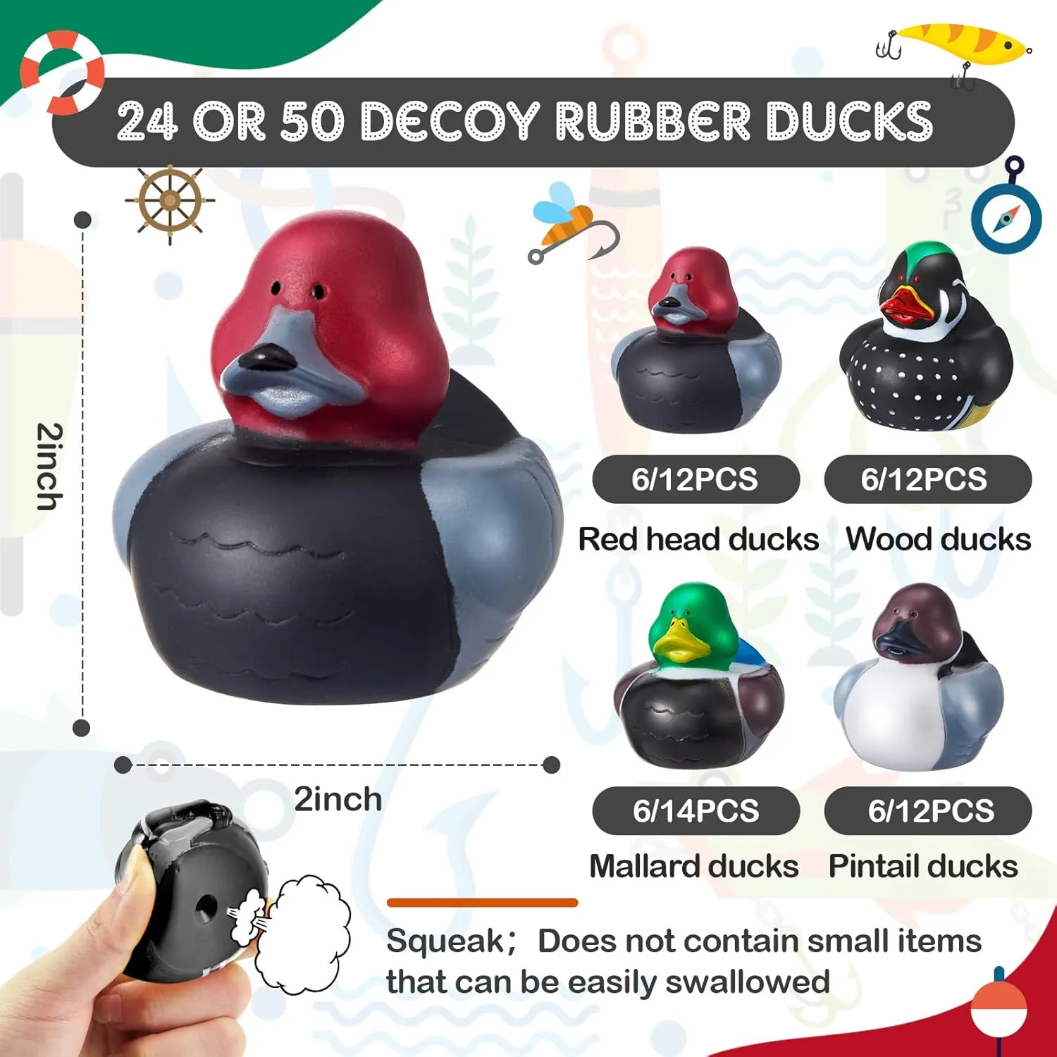 DEEKIN 24 Pcs Family Mallard Rubber Duck 2 Inch Cool Floating Decoy Rubber Ducks Adorable Soft Bathtub Decoy Bath Toys for Birthday Gift Nature Birds Lovers Cruise Party Hunting Decoration