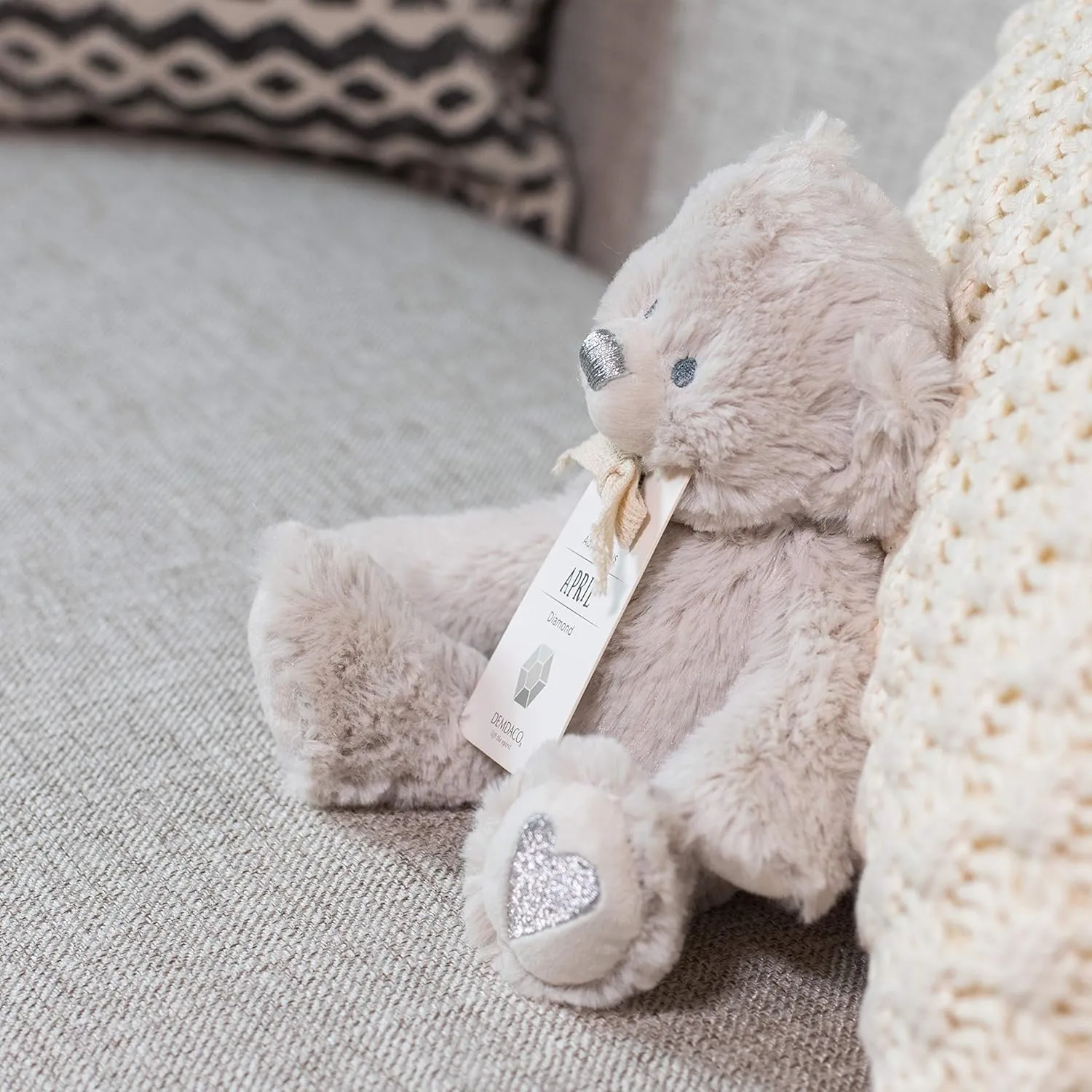 DEMDACO Adventurous Silver Diamond Color April Birthstone 8.5 inch Children's Plush Stuffed Animal Toy