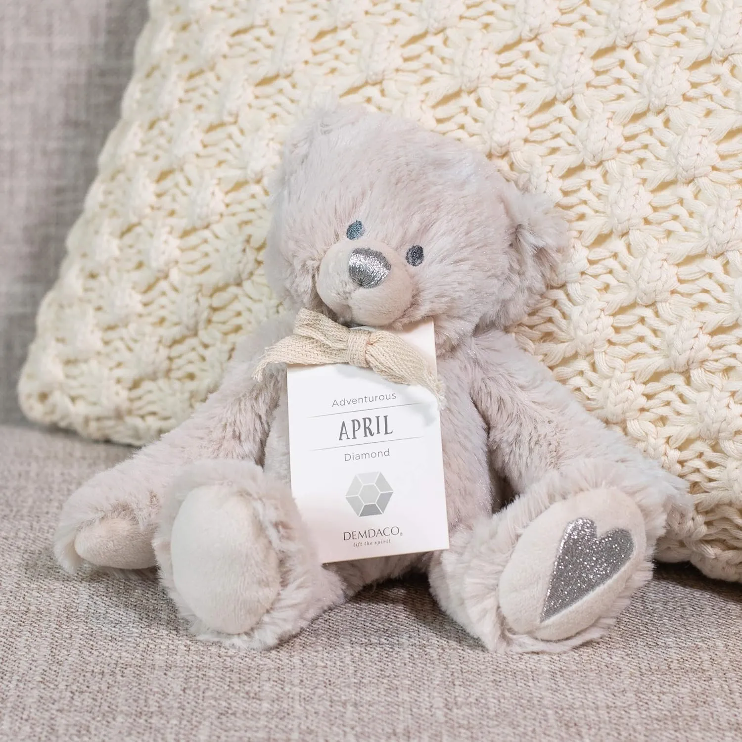 DEMDACO Adventurous Silver Diamond Color April Birthstone 8.5 inch Children's Plush Stuffed Animal Toy