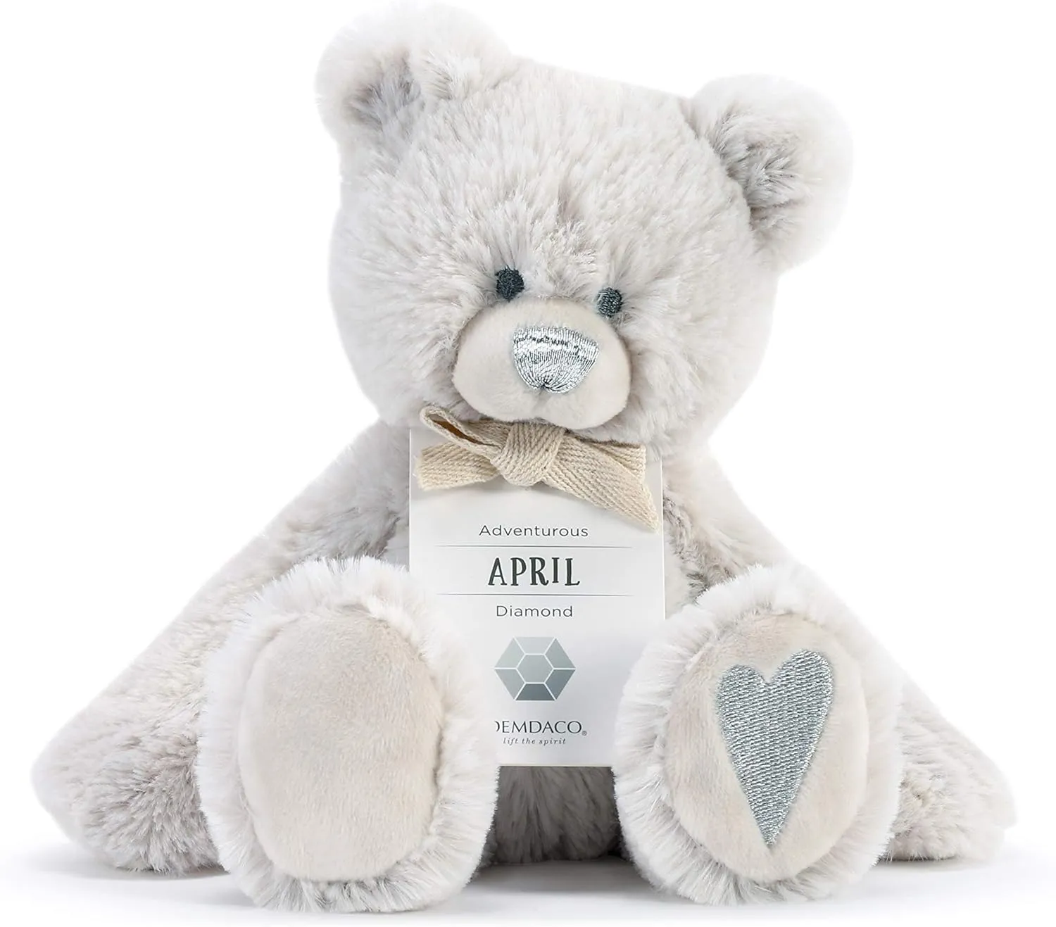 DEMDACO Adventurous Silver Diamond Color April Birthstone 8.5 inch Children's Plush Stuffed Animal Toy